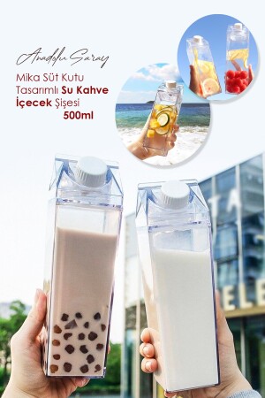 500ml Mika Süt Kutu Tasarımlı Su Kahve Içecek Şişesi | Cam Değildir | Kahve Ve Sunum Bardağı -1 Adet Glass.Box.BRD - 1
