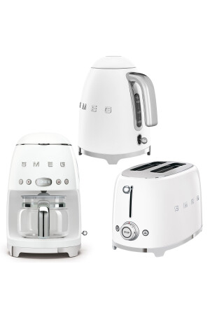 50's Style Beyaz Kettle - 1x2 Ekmek Kızartma Makinesi Ve Filtre Kahve Makine Seti KLF03WH-TSF01WH-DCF02WH - 2