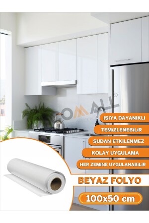 (50X100) Beyaz Folyo Kaplama Yapışkanlı Folyo Mutfak Dolapı - Mobilya Kaplama - Fayans Kaplama - 1