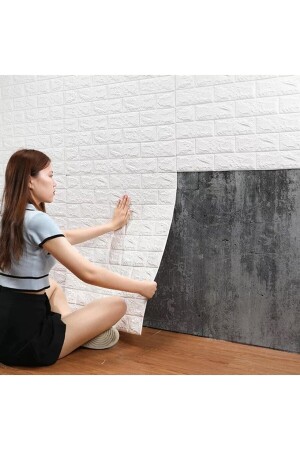 50x15 Cm Beyaz 3d Dekoratif Kendinden Yapışkanlı Duvar Kağıdı Kaplama Paneli Estetik Köpük - 1