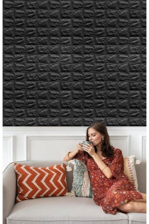 50x30 Cm 0-17 M² Kendinden Yapışkanlı Esnek Köpük Duvar Kağıdı Paneli 3d Boyutlu Tuğla Desen Siyah - 1