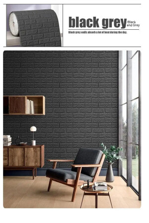 50x30 Cm 0-17 M² Kendinden Yapışkanlı Esnek Köpük Duvar Kağıdı Paneli 3d Boyutlu Tuğla Desen Siyah - 3