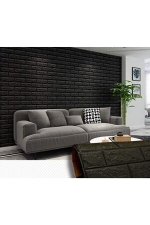50x30 Cm 0-17 M² Kendinden Yapışkanlı Esnek Köpük Duvar Kağıdı Paneli 3d Boyutlu Tuğla Desen Siyah - 8