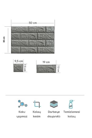50x30 Cm 0-17 M² Kendinden Yapışkanlı Esnk Köpük Duvar Kağıdı Paneli 3d Boyutlu Tuğla Desen Antrasit - 5