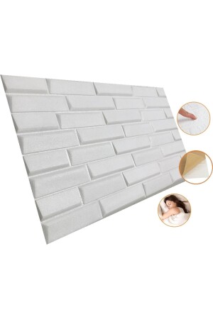 50x35 Cm 0-17 M² Kendinden Yapışkanlı Duvar Kağıdı Esnek Köpük Paneli 3d Boyutlu Piramit Desen Beyaz - 3