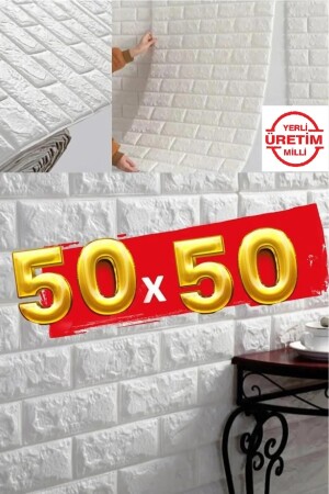 50x50 Cm 0-27 M² Beyaz Kendinden Yapışkanlı Duvar Kağıdı Esnek Köpük Panel 3d Boyutlu Tuğla Desen - 1