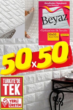 50x50 Cm 0-27 M² Kendinden Yapışkanlı Duvar Kağıdı Esnek Köpük Paneli 3d Boyutlu Tuğla Desen Beyaz - 1