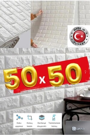 50x50 Cm 0-27 M² Kendinden Yapışkanlı Duvar Kağıdı Esnek Köpük Paneli 3d Boyutlu Tuğla Desen Beyaz - 1