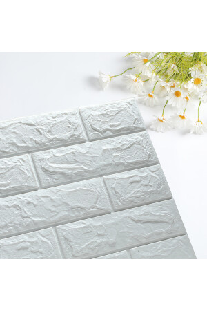 50x50 Cm 0-27 M² Kendinden Yapışkanlı Duvar Kağıdı Esnek Köpük Paneli 3d Boyutlu Tuğla Desen Beyaz - 2