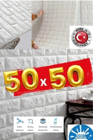 50x50 Cm 0-27 m2 Beyaz(ekru) Kendinden Yapışkanlı Duvar Kağıdı Esnek Köpük Panel 3d Tuğla Desen - 2