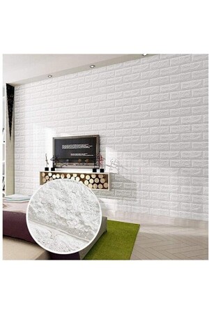 50x50cm(0-25M2) Kendinden Yapışkanlı Beyaz Esnek Sünger Beyaz Tuğla Duvar Kağıdı Paneli Köpük - 2