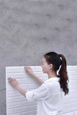 50x50cm(0-25M2) Kendinden Yapışkanlı Beyaz Esnek Sünger Beyaz Tuğla Duvar Kağıdı Paneli Köpük - 6