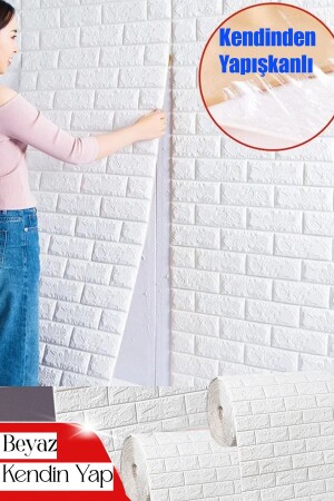 50x7 Cm Beyaz Kendinden Yapışkanlı Duvar Kağıdı Esnek Köpük Paneli 3d Boyutlu Tuğla Desen - 1