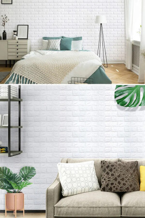 50x7 Cm Beyaz Kendinden Yapışkanlı Duvar Kağıdı Esnek Köpük Paneli 3d Boyutlu Tuğla Desen - 2
