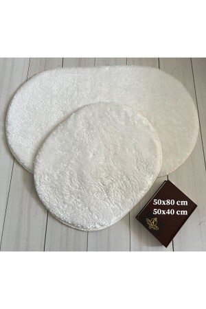 50x80-50x40. 2 Li Banyo Halısı Peluş Post Halı Beyaz Oval 2 li beyaz post - 2