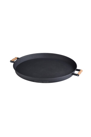51 cm großes rundes schwarzes Metalltablett mit Holzgriff, Präsentationstablett, Frühstückstablett, metallweißes Tablett51 - 5
