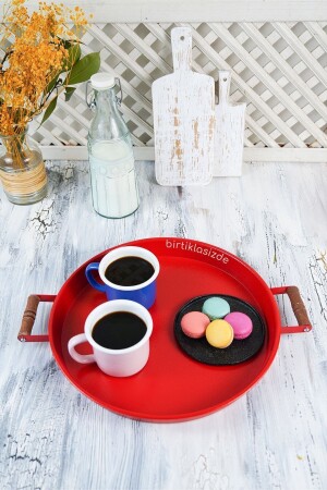 51 cm weiß 37 cm rot 2-teiliges rundes Metalltablett Präsentationstablett Tee-Kaffee-Tablett 37ve51cm - 4