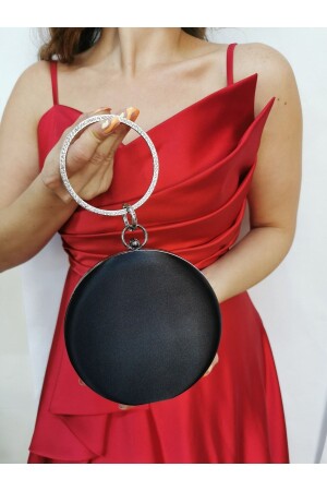 كيس المزج المزج من ثوب المساء الساتين الأسود الدائر للمرأة 5259 - NAZART