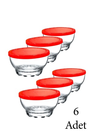 53523 Karaman Set mit 6 Glas-Snacks-Magnolienschalen mit Deckel – Frühstücks-Aufbewahrungsbehälter - Paşabahçe