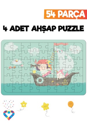 54-teiliges 4-teiliges Kinderpuzzle aus Holz - 4