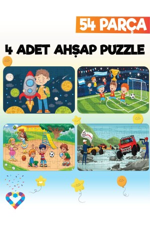 54-teiliges 4-teiliges Kinderpuzzle aus Holz - 1