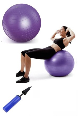 55 Cm Fitilli Pilates Topu Ve Pompa Seti Plates Yoga Spor Egzersiz Top Jimnastik Fitness Gym Mor - 1