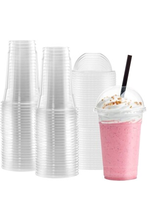 550cc Pet Plastik Limonata Milkshake Bardağı 10 adet Kapaklı - 14Süs
