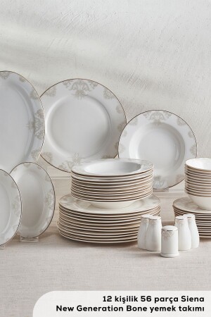 (منيز-سيينا) البورتسلين 56 قطعة عشاء مجموعة 12 شخص ذهب 153 03. 07. 8023 - Karaca