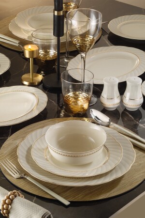 (مـنـز-بـون أليمبـوس) 56 قطعة ذهبية مزينة (مجموعة عشاء لـ 12 شخصاً (بنوليـ 56 يوـت1144321) - Kütahya Porselen