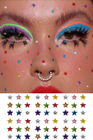 منز - ملونة النجم الوجه والجسم الحجر الوجه الاحجارة 56 قطعة - Bear&Pear