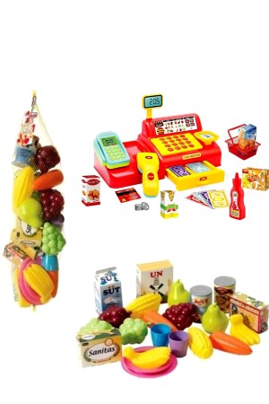 578-bp Süper Market Yazar Kasası+ Filede Oyuncak Meyveler Oyuncak Oyun Seti Set FGCXXZ< - 1