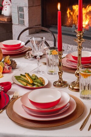 (منز) - العزيز الجديد الأحمر 58 قطعة عشاء البورتسلين مجموعة 12 شخص 153. 03. 08. 1385-1 - Karaca