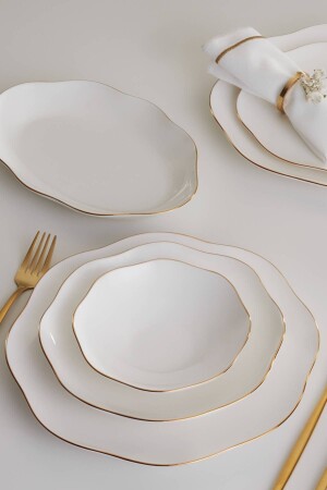 (منز) - سلسلة (سايرس) الذهبية 59 قطعة عشاء عظمي جديد لـ 12 شخصًا - Karaca