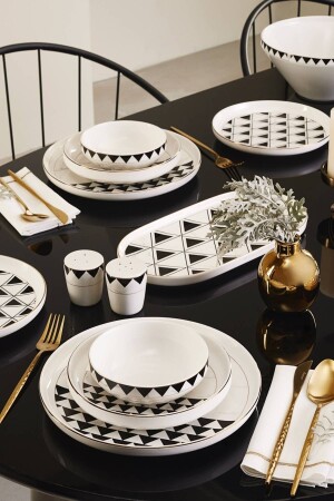 (مينز-ستريم ليني تيرانا) 59 قطعة عشاء عظمي جديد لـ 12 شخصًا - Karaca