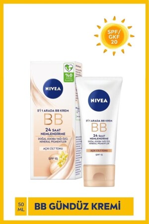 5'i 1 Arada 24 Saat Nem Sağlayan Bb Krem 50ml- Spf20- Jojoba Yağı Özü- Nemlendirici- Açık Cilt Tonu - 2