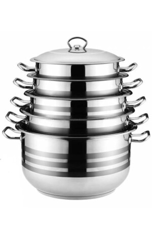 5'li Çeyiz Paketi 304 Büyük Derin Tencere Seti 10 Parça Aşure Paslanmaz Çelik Tencere Takımı 145 - Genel Markalar