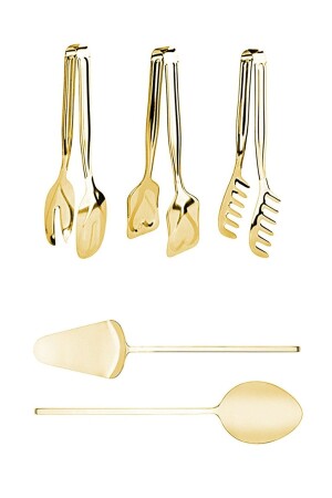 5'li Gold Lüks Pasta Makarna Salata Maşa Servis Kaşık Spatula Set - 2