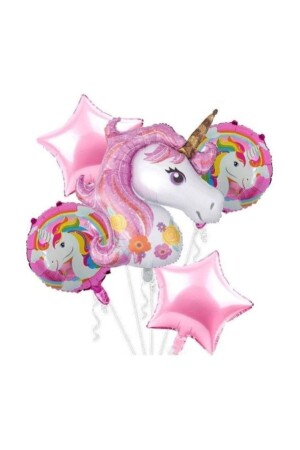 5'li Pembe Unicorn Folyo Balon Seti - 3