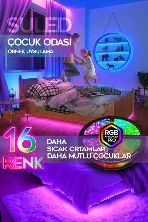 5MT X 2'li Set RGB Duvar Tavan Şerit Led Işık Ambiyans & Sabit 16 Renk Kumandalı Yapışkanlı 10 Metre - 4