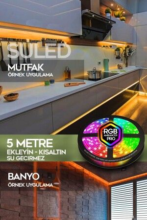 5MT X 2'li Set RGB Duvar Tavan Şerit Led Işık Ambiyans & Sabit 16 Renk Kumandalı Yapışkanlı 10 Metre - 5