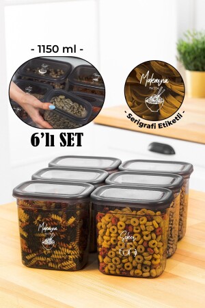 مجموعة من 6 حاويات تخزين بيغي مستطيلة مع علامة طباعة الشاشة البيضاء 1150 مل أنتراتيت PGGY6LI1150 - Vienev