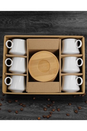 مجموعة من 6 كوبات قهوة تركية من البورتسلان مع صوصات البامبو، 12 قطعة بيضاء Vega50109 - vegahediye v vega