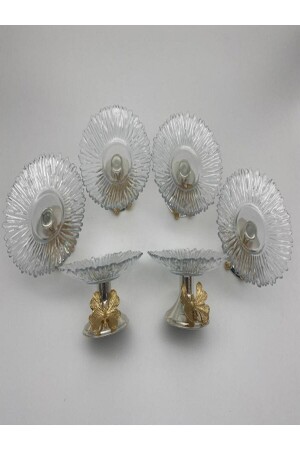 مجموعة من 6 13 سم الفضة الفراشة الزجاجية التفصيلية كؤوس التركي المتعة مع ساقي معدنية، كؤوس العرض، كؤوس السكر، كؤوس الع - Fiyakalı Ürünler Atölyesi