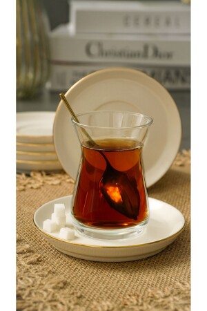 م.ن.ز-رويا طلاء شاي بورسلان ذهبية 6 قطع 13 سم خارج الأبيض - Heda Porselen