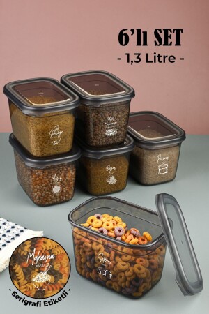 مجموعة من 6 مقياس ماكسية مقياس بيغي طويل مستطيل حاوية التخزين مع علامة طباعة الشاشة البيضاء 1.3 لتر انتراكيت VNVBNM13L - Vienev