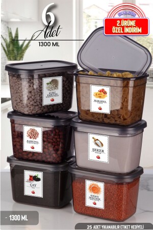 مجموعة من 6 حاويات تخزين مستطيلة مولي مع علامة 1300 مل وعاء الإفطار مع الغطاء - يمكن صنع مجموعة متعددة MCH08776 - Kitchen Life