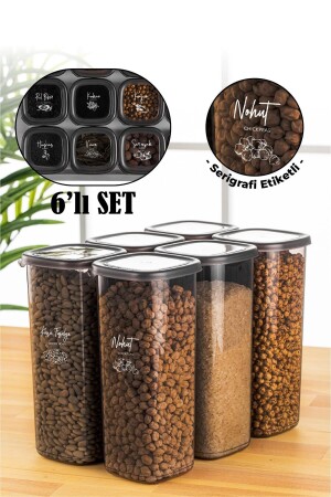 مجموعة من 6 ملترات 1.75 لترات حاويات تخزين الطعام في بيجي سكوير مع علامة طباعة الشاشة البيضاء أنثراكيت PGGY6LI175 - Vienev