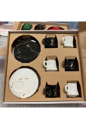 مجموعة من 6 كوبات مع 3 أطباق خدمة أسود و3 بيضاء - Arsim Home