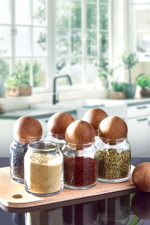 مجموعة من 6 صناديق زجاجية مع قوارض خشبية عالية المكسرات صناديق العقاقير 300 مل. 252 - İLİVA