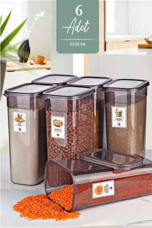 مجموعة من 6 ميكا حجم مع علامات مستطيلة حاويات تخزين الطعام 3200 مل حاوية تخزين الشاي السكر 3. 2 لتر MCH08774 - Kitchen Life
